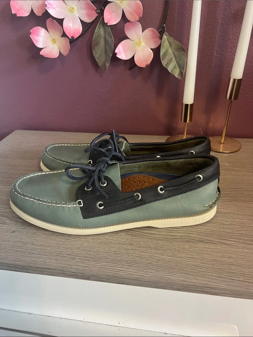 Sperry Two-Tone Teal and Navy Leather Boat Shoes